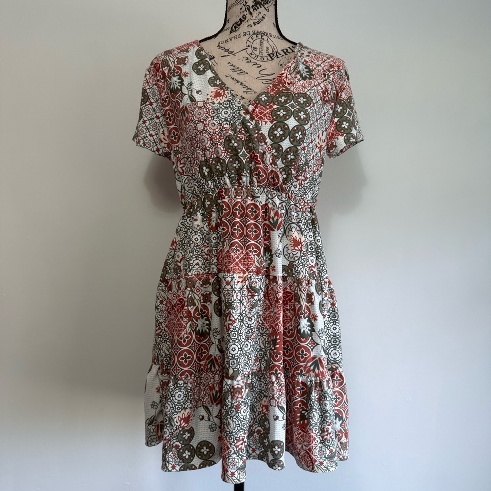 Boho Floral V-Neck Midi Hippie Dress - Picture 6 of 6